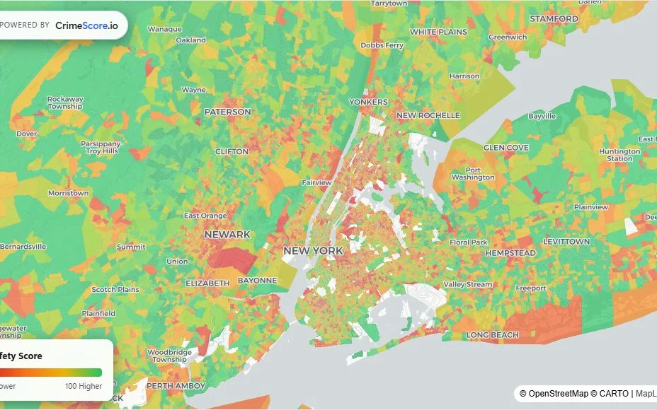 CrimeScore block-group safety map around New York