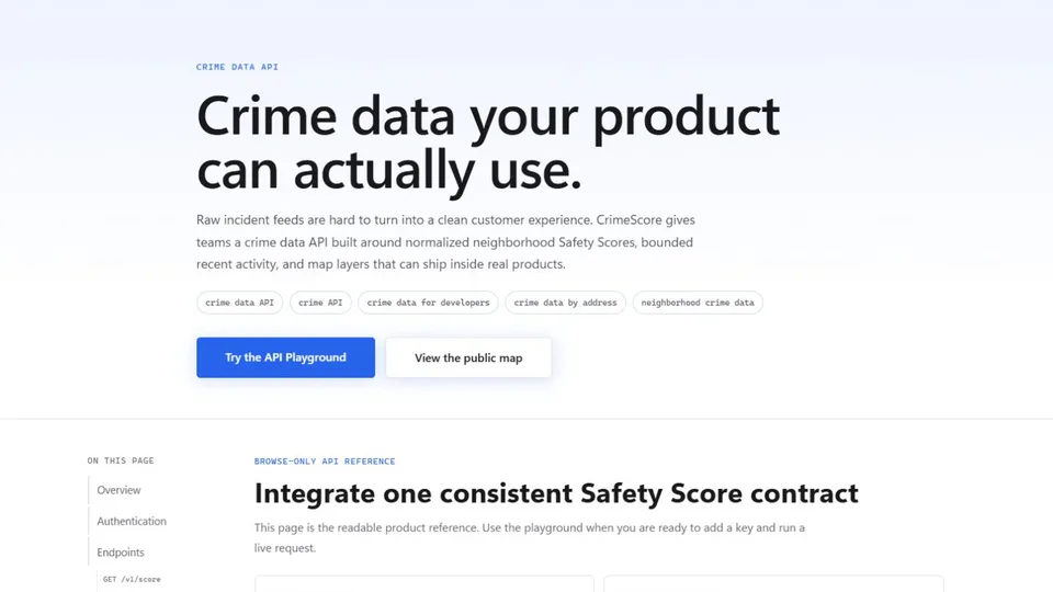 CrimeScore crime data API reference