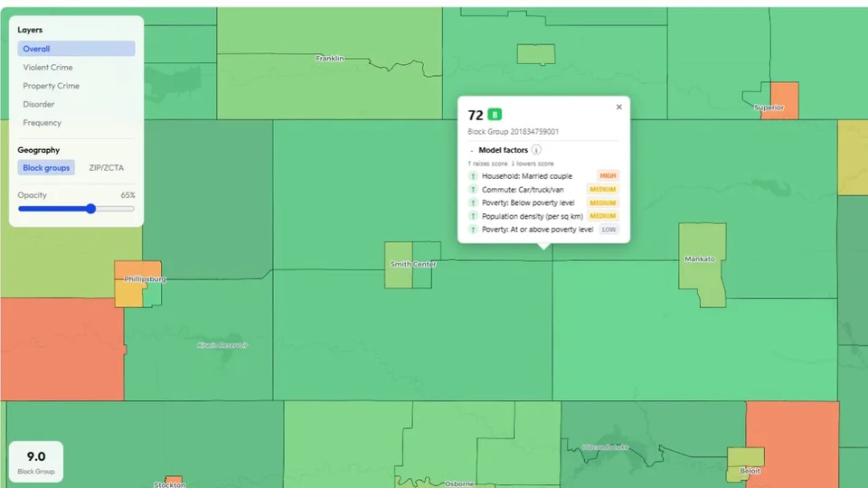 CrimeScore Safety Score map with model factors
