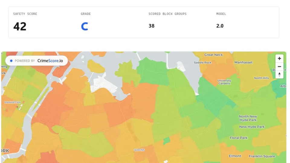 Light CrimeScore ZIP profile showing a ZIP score above a block-group map